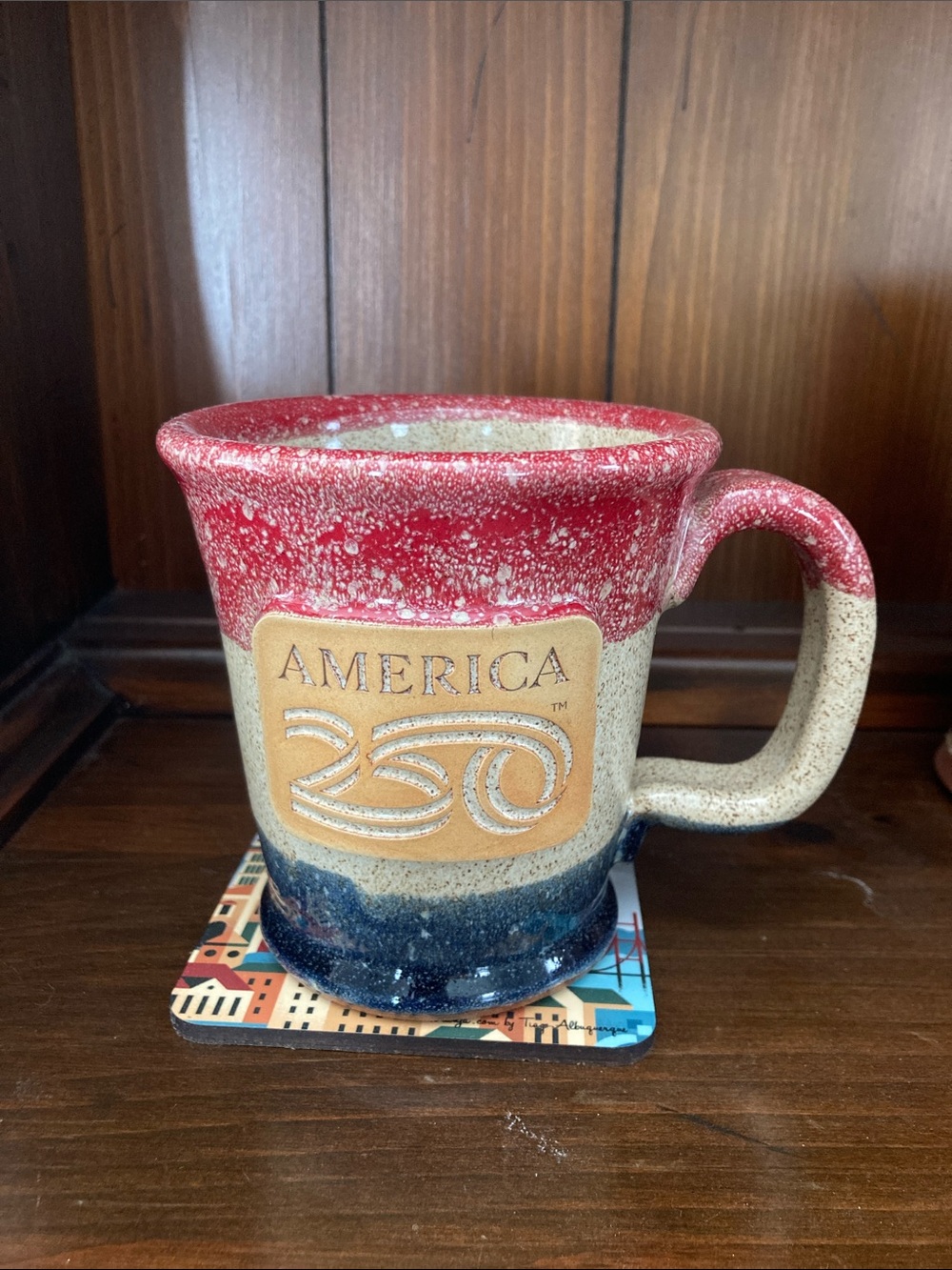 America 250 Speckled Red, Cream & Blue Ceramic Coffee Mug
